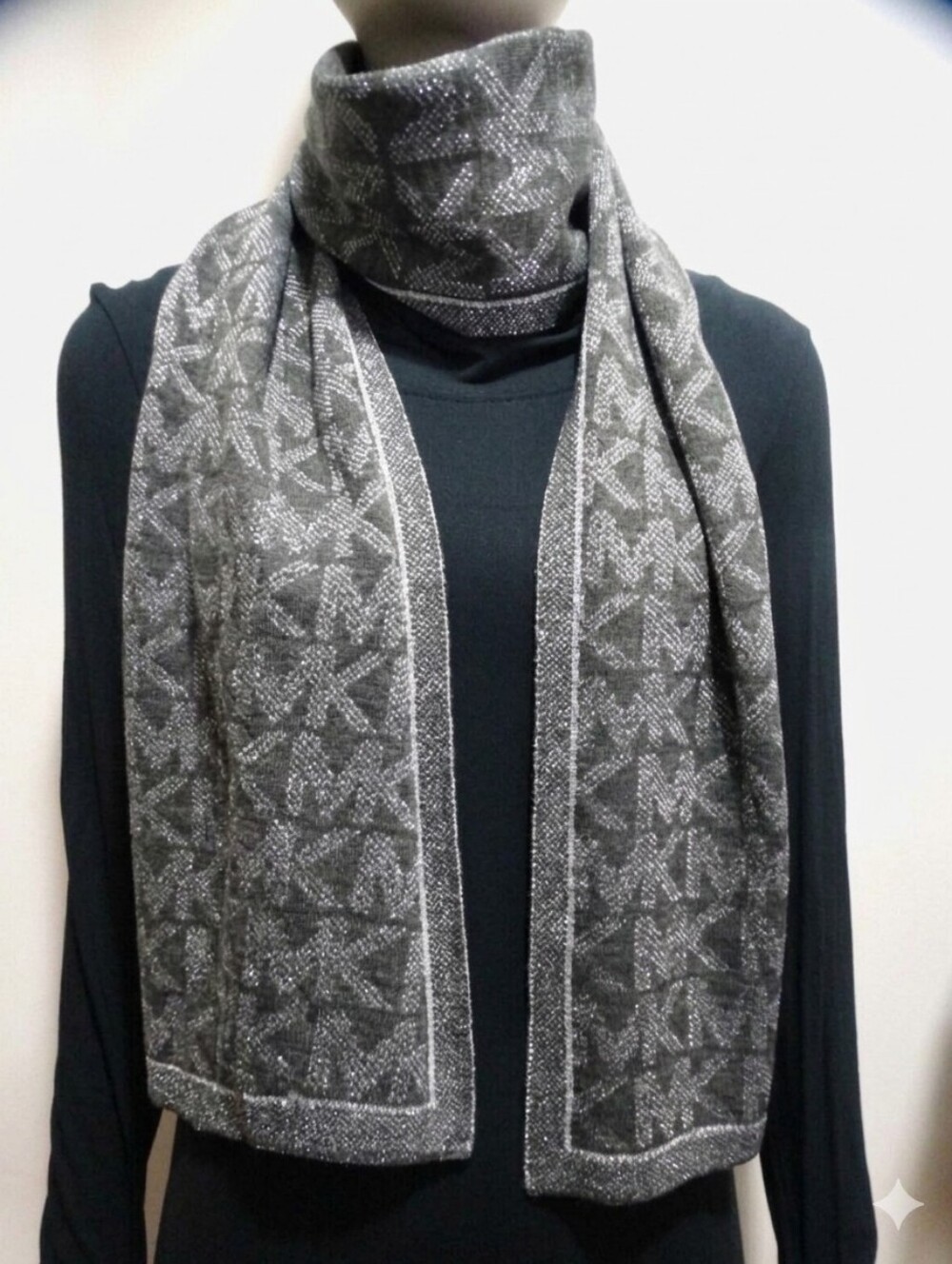 Michael Kors Gray Sparkle MK Monogram Scarf